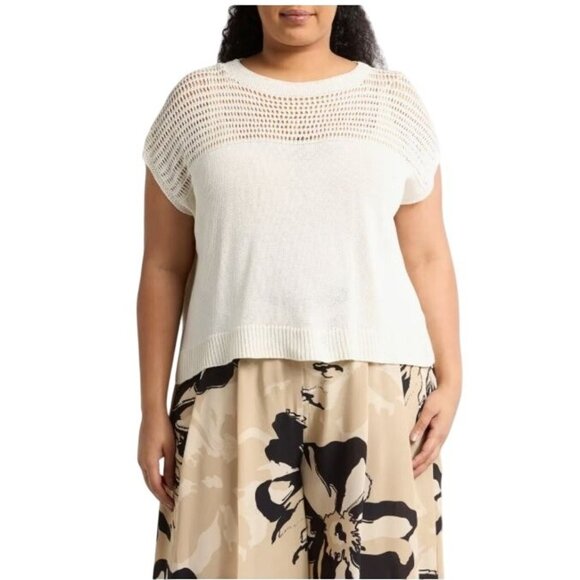 Max Studio Sweaters - Max Studio Womens Ivory Knit Crew Neck Open Weave Dolman Sweater Plus Sz 2X New